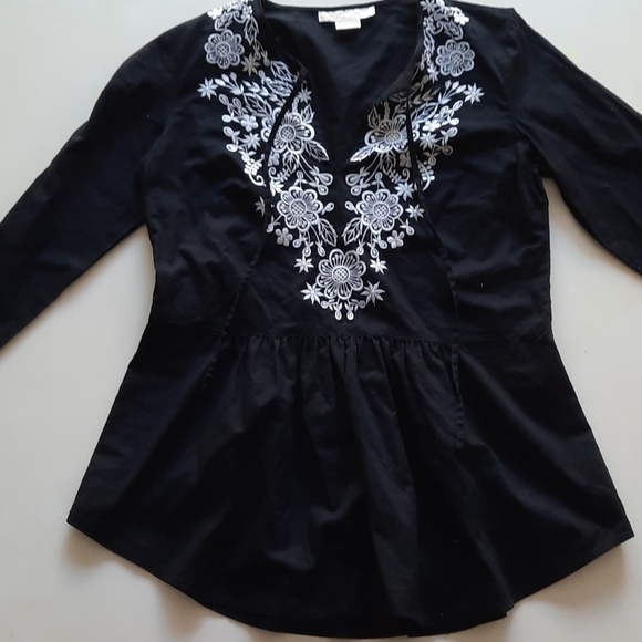 Michael Kors black floral embroidered top small - Picture 2 of 12